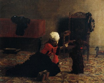 トーマス・イーキンス Painting - 犬を連れたエリザベス・クロウェル リアリズムの肖像画 トーマス・イーキンス